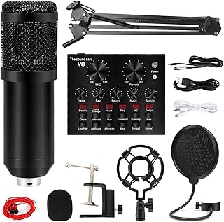 THEGIS Sound Card Kit Condenser Microphone With Suspension Scissor Arm Cardioid Microphone With V8 Sound Card For Recording Singing Studio Setup For Recording Music (Color : US 4, Size : 1)
