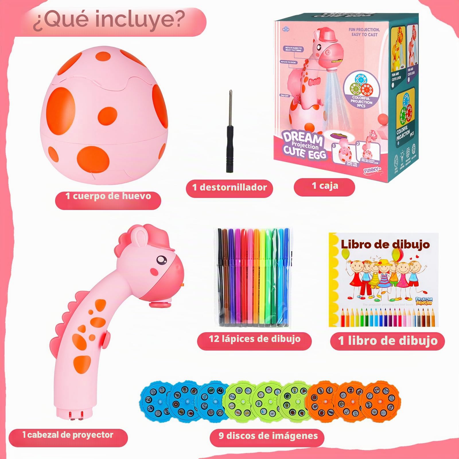 MOMSIV Proyector de dibujo para niños, proyector educativo portátil de rastreo y dibujo, juego de pintura con 72 patrones, 12 Marcadores y un Art Book para Toddler Boys & Girls Gifts, Rosa