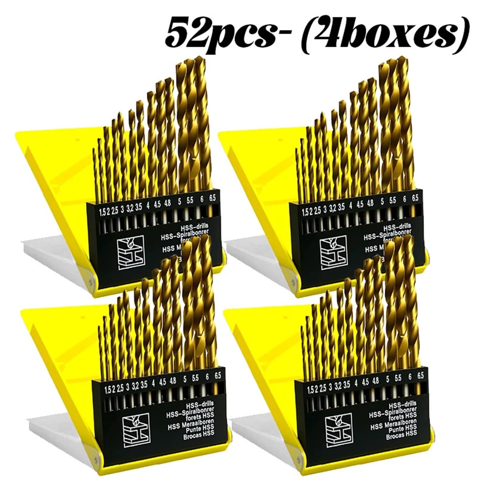 Juego de brocas para taladro rotativo Mini broca helicoidal de acero for cojinetes, for metalurgia endurecida, hierro, inoxidable, cortador agujeros for carpintería, kit Jobber(52pcs- (4boxes))