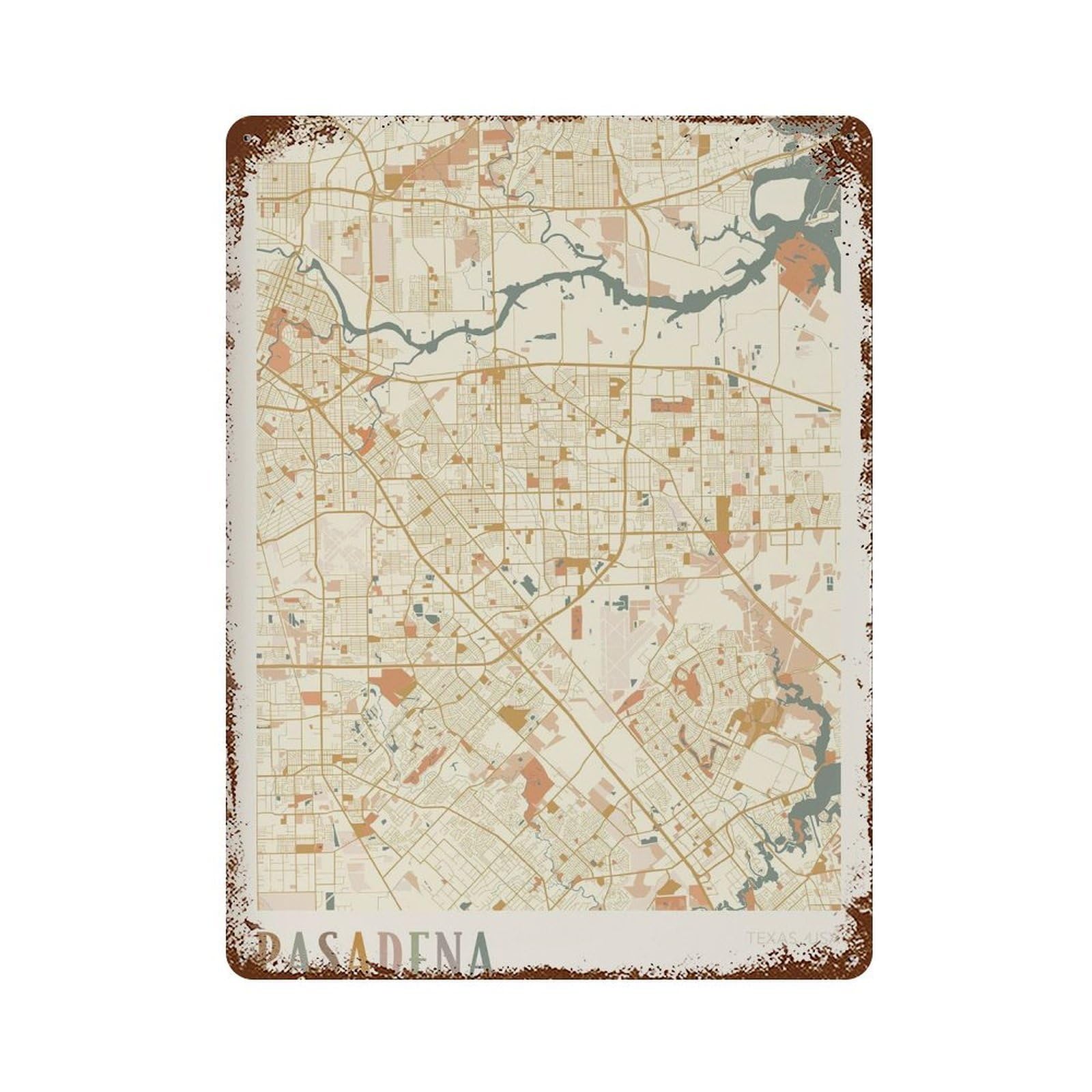 xiaoxiaoshen Pasadena Map Texas Travel Gift Boho Wall Decor Art Metal Tin Poster Modern Home Decor Art Home Bar Shop Decorations Vintage Sign 40x30cm
