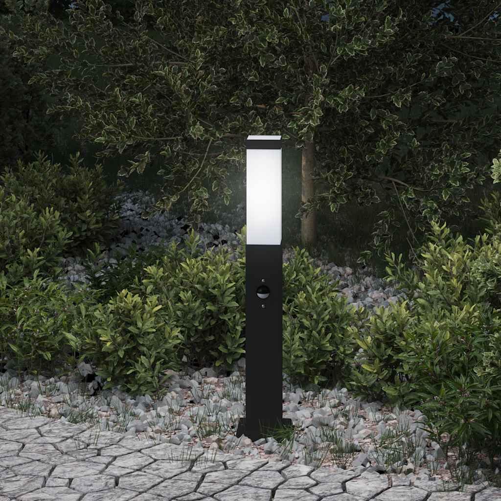 Pollerleuchte mit Sensor 50 cm Schwarz Edelstahl IP44 Außenleuchte mit PIR-Bewegungsmelder 110° Erfassungswinkel 8-12 m Reichweite für Terrasse Garten Wegbeleuchtung