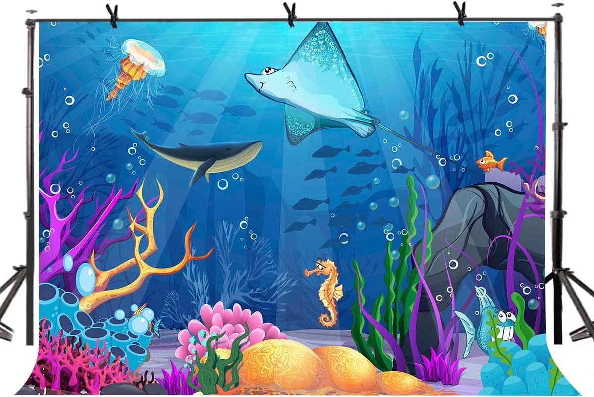 15x10ft Vinyl Underwater World Backdrop Cartoon Photography Background Under Sea Theme Baby Shower Decorations Birthday Party
