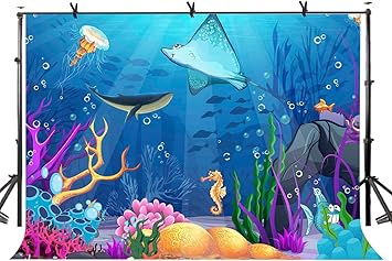 Amazon Com 12x10ft Vinyl Underwater World Backdrop Cartoon Photography Background Under Sea Theme Baby Shower Decorations Birthday Party Banner Ly0 For Party Decoration Birthday Youtube Videos School Photoshoo Electronics