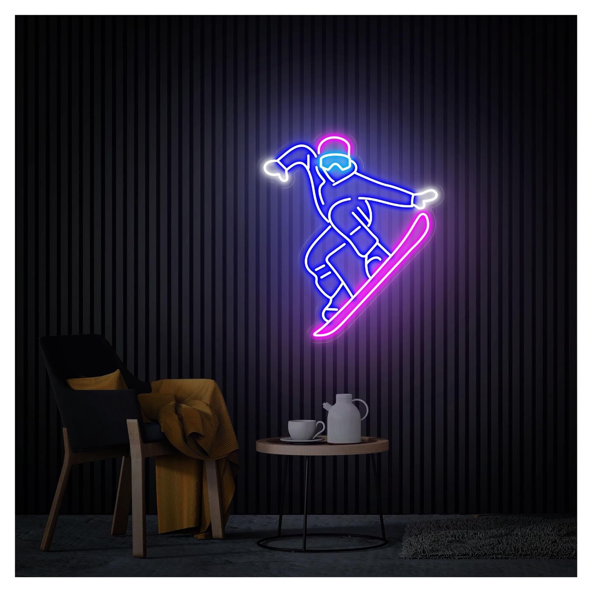 RONGCH Hanging Art Signs Snowboarder Neon Sign,Suitable for Skiing Sports Shop Wall Decor with Dimmable 44cmx50cm(C)