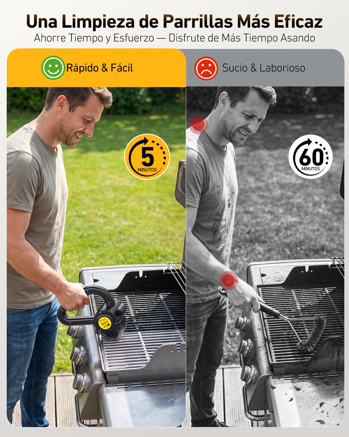 Cepillo Eléctrico para Barbacoa, Limpiador de Parrilla Inalámbrico Recargable con Cabezal Acero Inoxidable, Luz LED, 150 Min de Autonomía, 4400mAh Electric Grill Brush BBQ para Todo Tipo de Parrilla