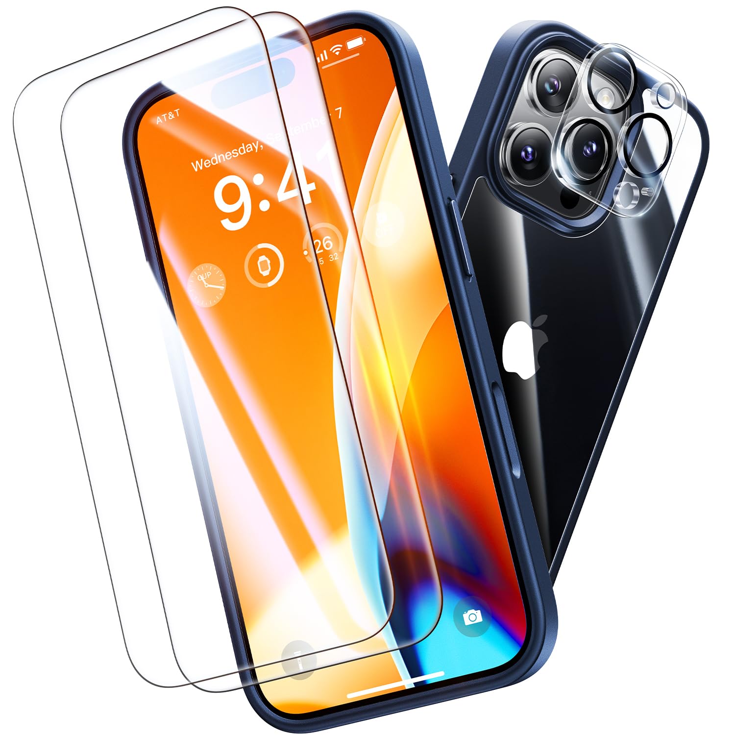 Not Yellowing for iPhone 16 Pro Case Clear, 360° Protection with 2X Screen Protector + 2X Camera Lens Protector, Military Grade Shockproof Phone Case Slim Cover for iPhone 16 Pro, Blue