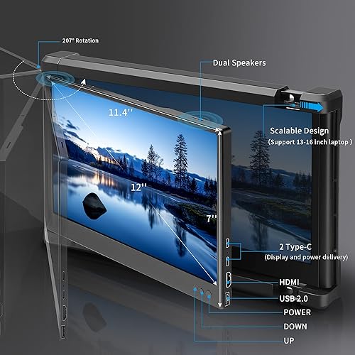 Miniatura 4 de Alecewey Extensor de pantalla para portátil de 14 pulgadas, triple accesorio para monitor portátil FHD 1080P, pantalla extra para portátil de 13-17