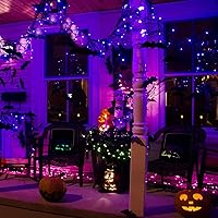 Vista 7 de JMEXSUSS Paquete de 2 luces solares de Halloween de 100 LED moradas/250 luces LED moradas de Halloween para interiores
