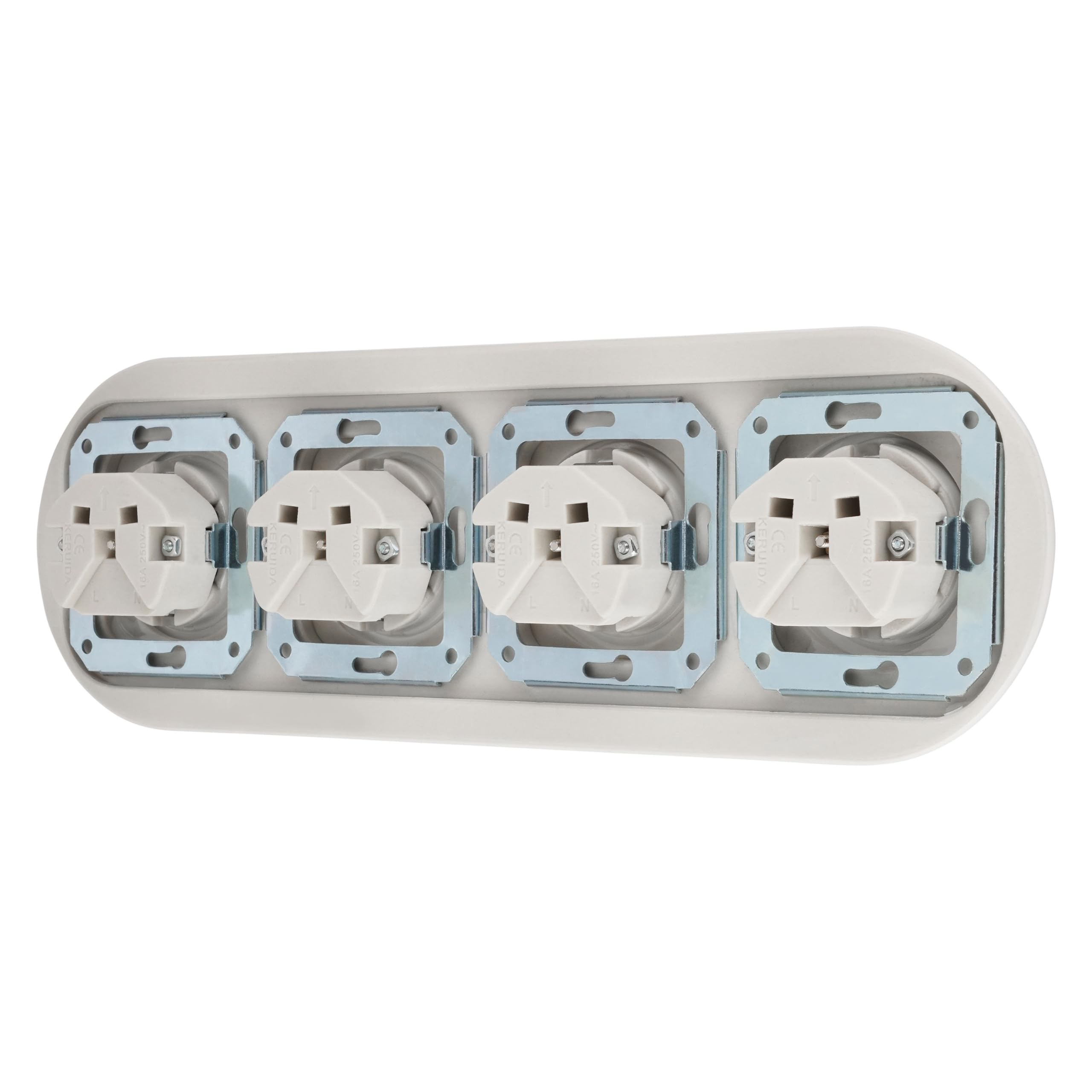 Unterputz Porzellan Retro Steckdose 4-fach, All-in-One, SET Serie PR1 weiß