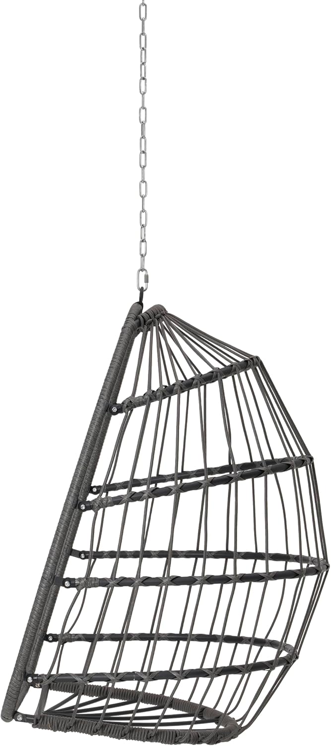 Swing Egg Chair Without Stand Indoor Outdoor Wicker Rattan Patio Basket Hanging Chair with UV Resistant Cushions 265lbs Capaticy for Bedroom Balcony Patio (Khaki)