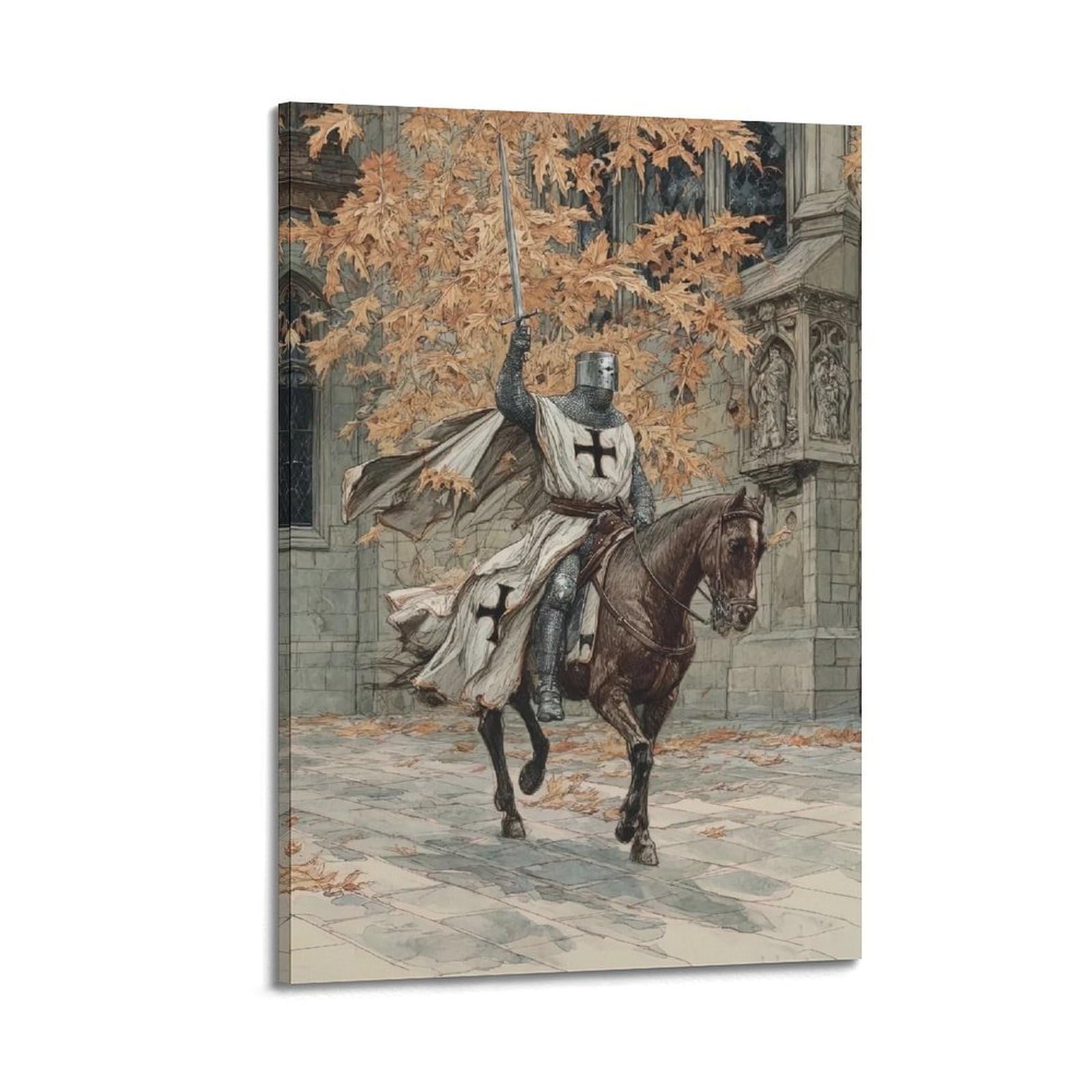 XKUGA Sacred Light Chivalry Poster Templar Knight Crusader Modern Decorative Canvas Prints - Ideal Wall Art for Family, Man Cave, Game Room, Boys & Girls Bedroom 20x30inch(50x75cm)