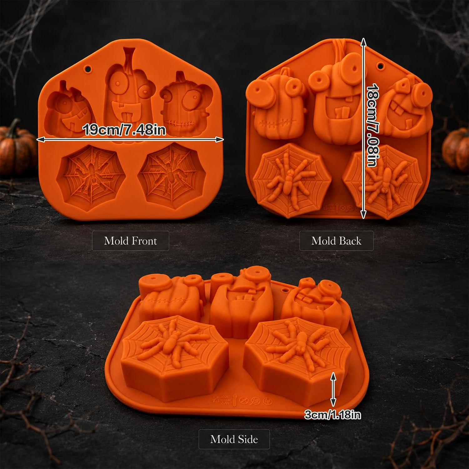 2 Pack Halloween Silicone Molds Halloween Soap Silicone Mold Pumpkin Silicone Mold Spider Silicone Mold for Chocolate Ice Handmade Soap Candle Making Epoxy Resin Bath Bombs Halloween DIY Crafts Decor