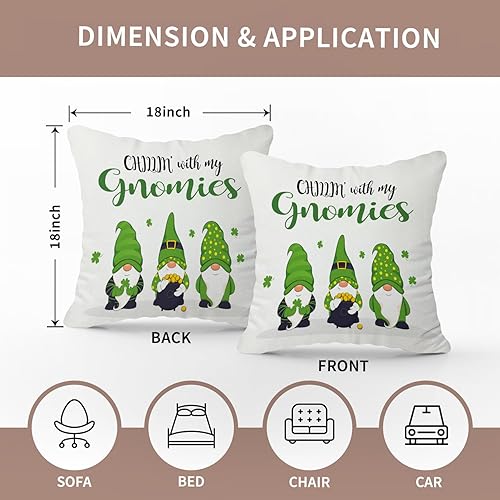 Miniatura 2 de Funda de almohada del Día de San Patricio, regalo para silla de cama, Chillin con mis gnomos, sofá de gnomos de tréboles de la suerte, funda de