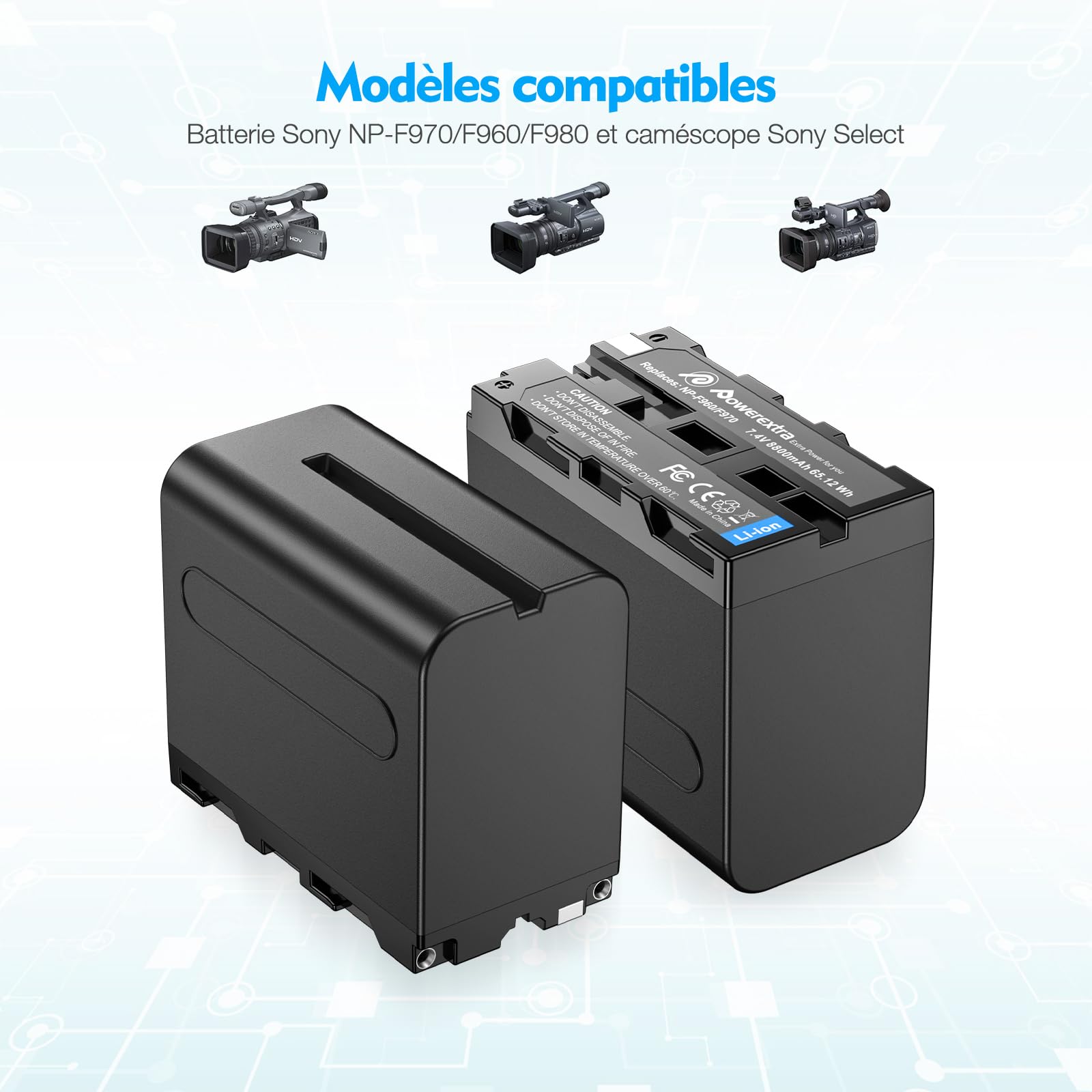 Powerextra NP-F970 Batteries Lot de 4 Batteries et Chargeur 4 canaux pour NP-F970, NP-F960, NP-F950, NP-F930, NP-F770, NP-F750, NP-F570, NP-F550
