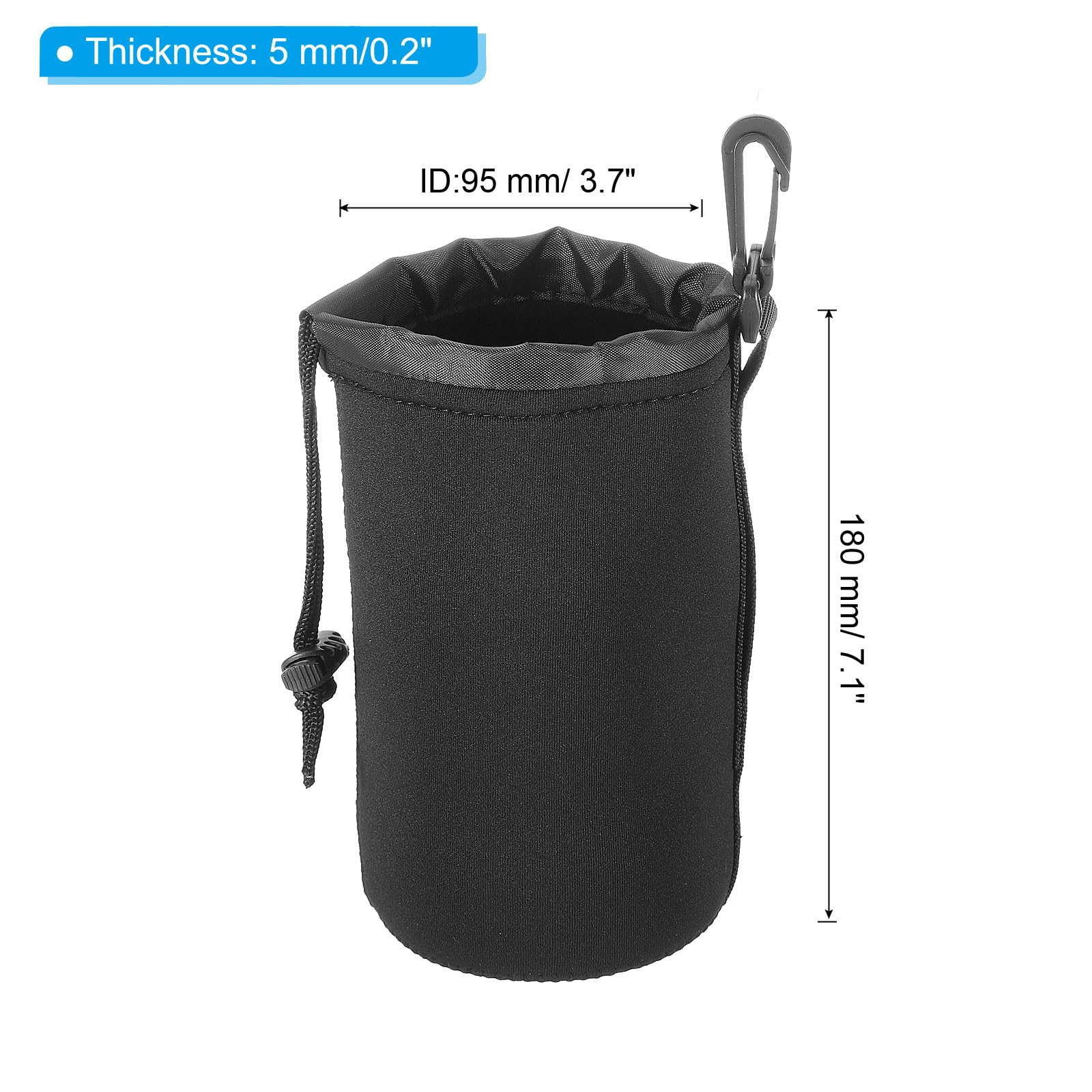 PATIKIL Sac pour Objectif D'Appareil Photo, 4 Pièces, 3,9" de Diamètre X 7,1" de Hauteur, Pochette à Cordon avec Néoprène Épais de Protection, Étui pour Objectif D'Appareil Noir