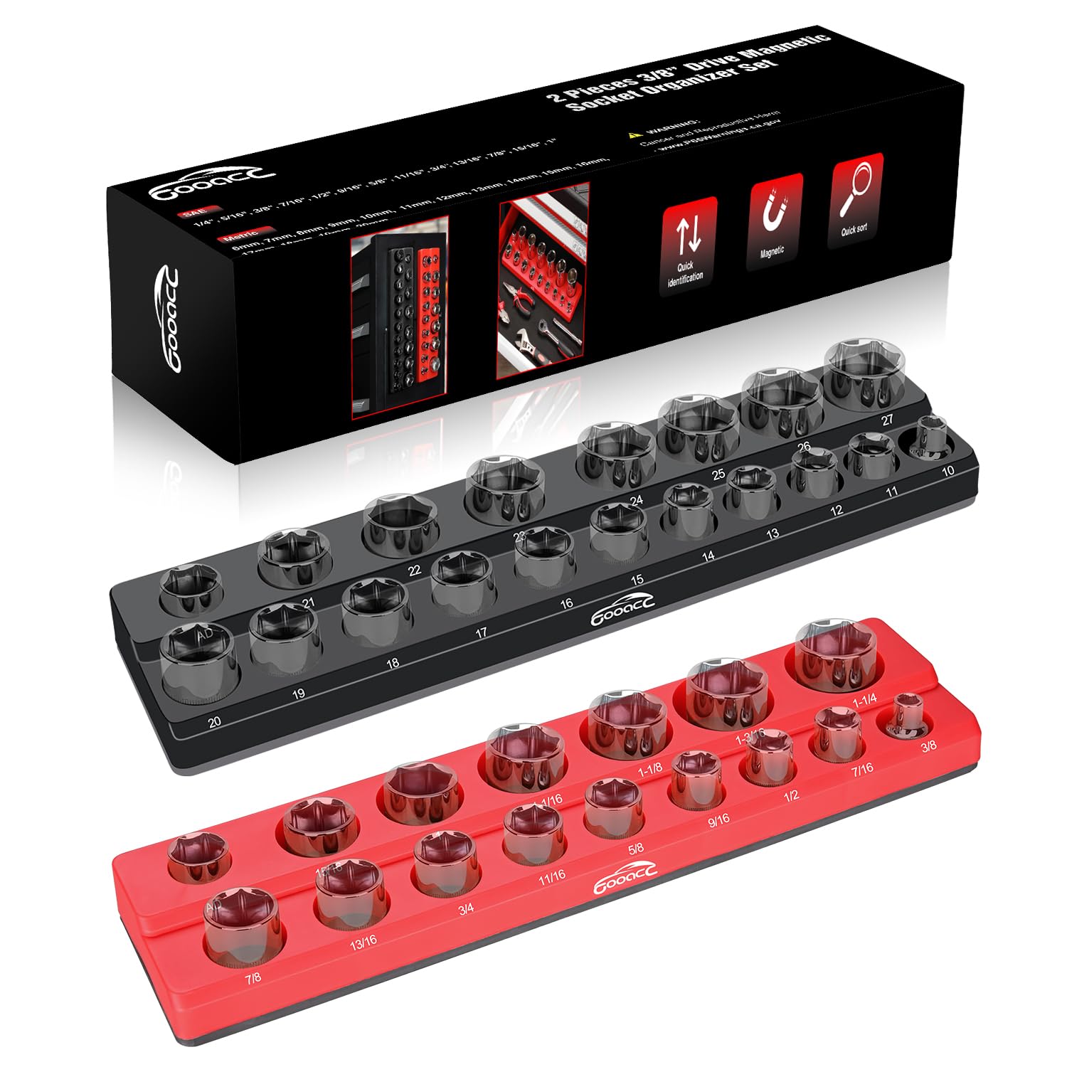 3 Row Socket Organizer Ullman 3/8" Drive Socket Organizer Rail - Holds Metric & SAE Sockets, Made In USA Socket Rack - Foto 4