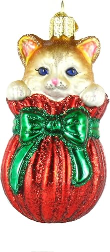 Miniatura 5 de Old World Christmas - Adorno de vidrio soplado de gatito en bota de lluvia para árbol de Navidad, decoración festiva hecha a mano, colección de