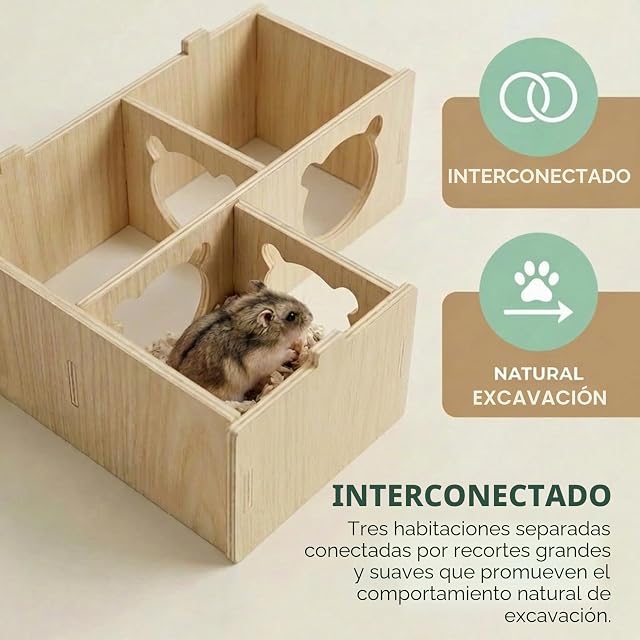 Foto 5 de 8 de VGECEE Casa Madera Hamster Sirio 3 Habitaciones Caseta Pequeña Hamster