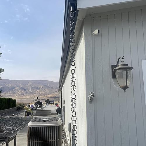 Miniatura 7 de AErosx Cadenas de lluvia para canalones, cadenas de lluvia de metal negro de aleación de aluminio de doble bucle, cadena de lluvia fácil de colgar