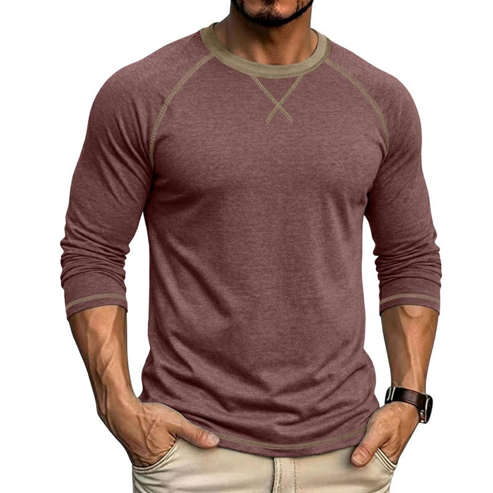 Raglan Long Sleeve Tshirts for Men Casual Pullover Crew Neck Tee T-shirts