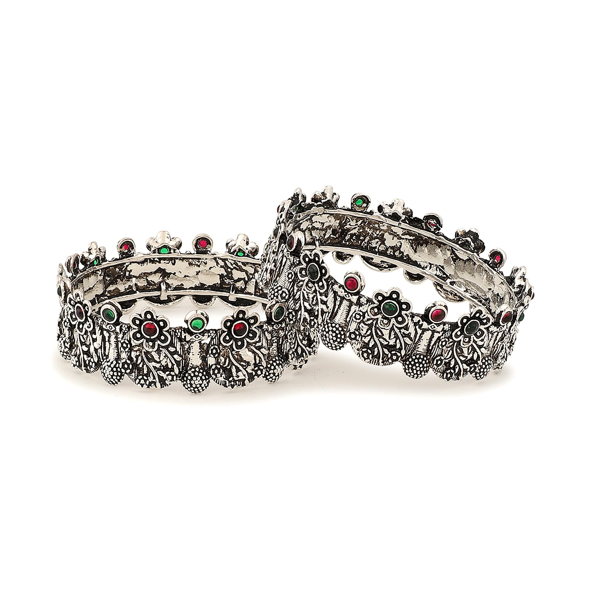 Mansiyaorange Set Of Two Broad German Siver Oxidised Multicolor Kempu Stone Bangles for Women(2.10) (B0D1V492XX) Amazon Price History, Amazon Price Tracker