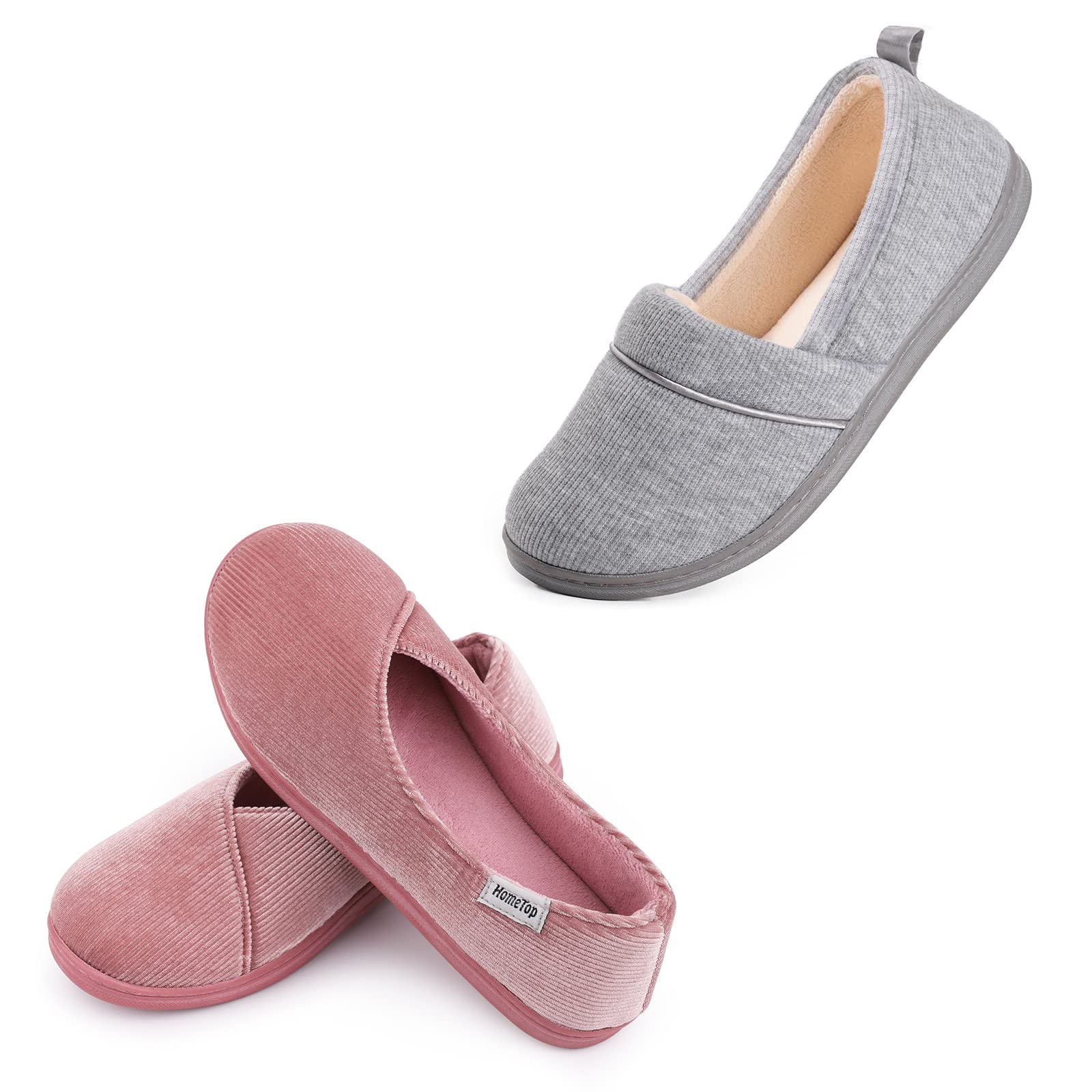 HomeTop Women's Comfort Memory Foam Slippers, Women's Light Weight Terry Cloth Loafers Set of 2 (US Size 8,7)