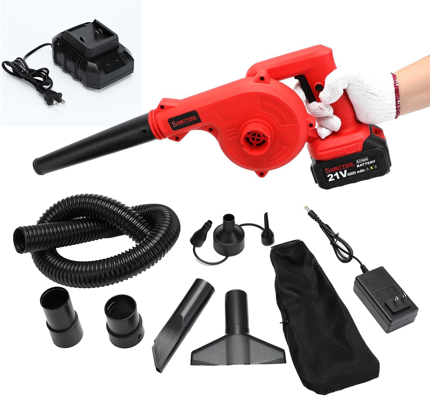 Mini Blower and Single Port Rapid Charger Base,Small Blower and 1 Port Battery Base for Inflating,Blowing, Car Drying, Clearing Dust by SHINTYOOL