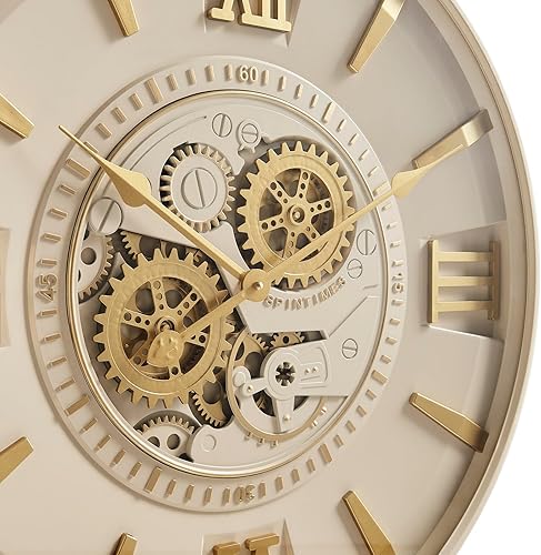 Miniatura 5 de CLXEAST Relojes de pared modernos minimalistas de mediados de siglo, reloj de pared de 24 pulgadas con engranajes móviles, relojes de pared grandes