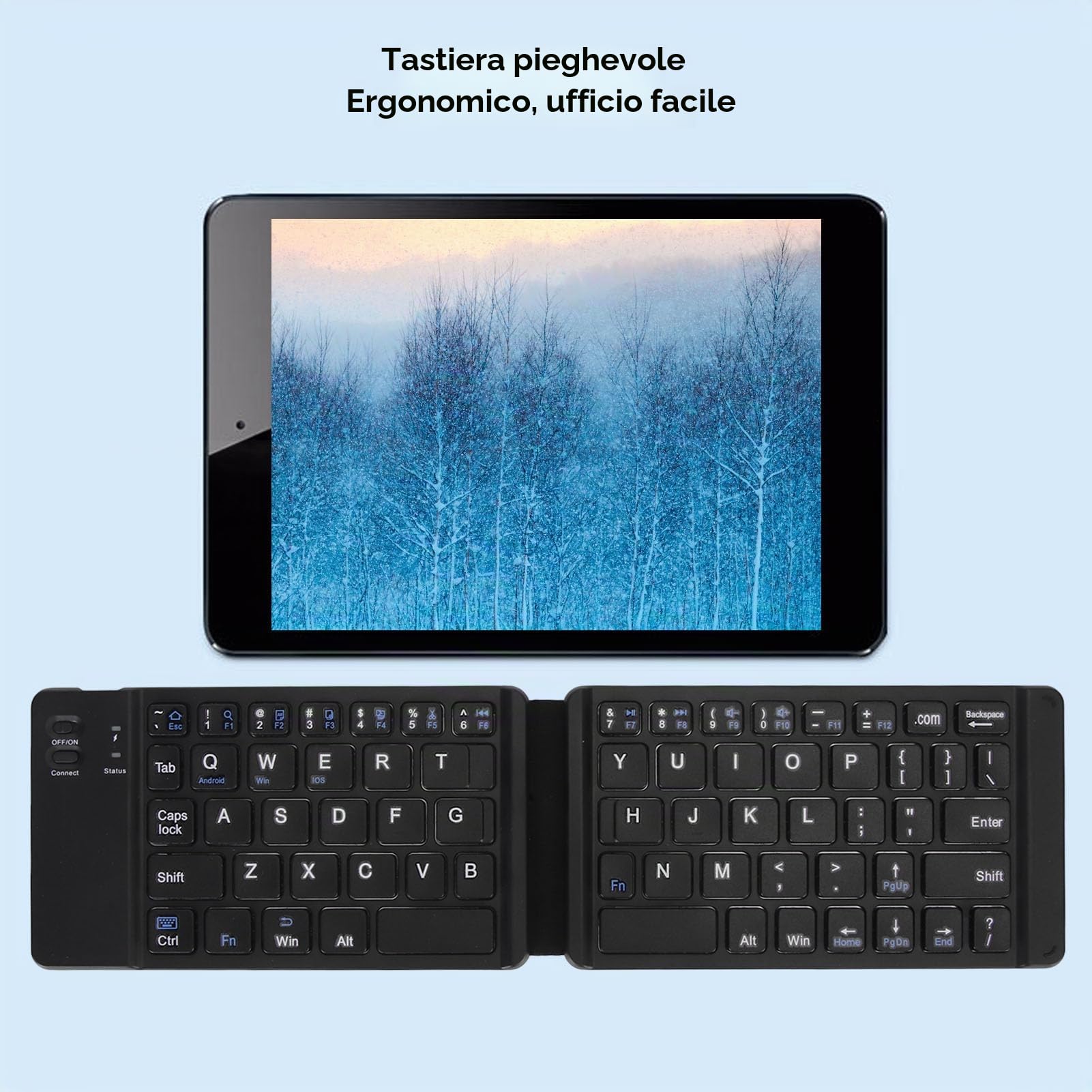 Jectse Tastiera Bluetooth pieghevole – Tastiera pieghevole ultra sottile con cavo USB, portatile wireless per laptop, tablet, smartphone (Hoary)