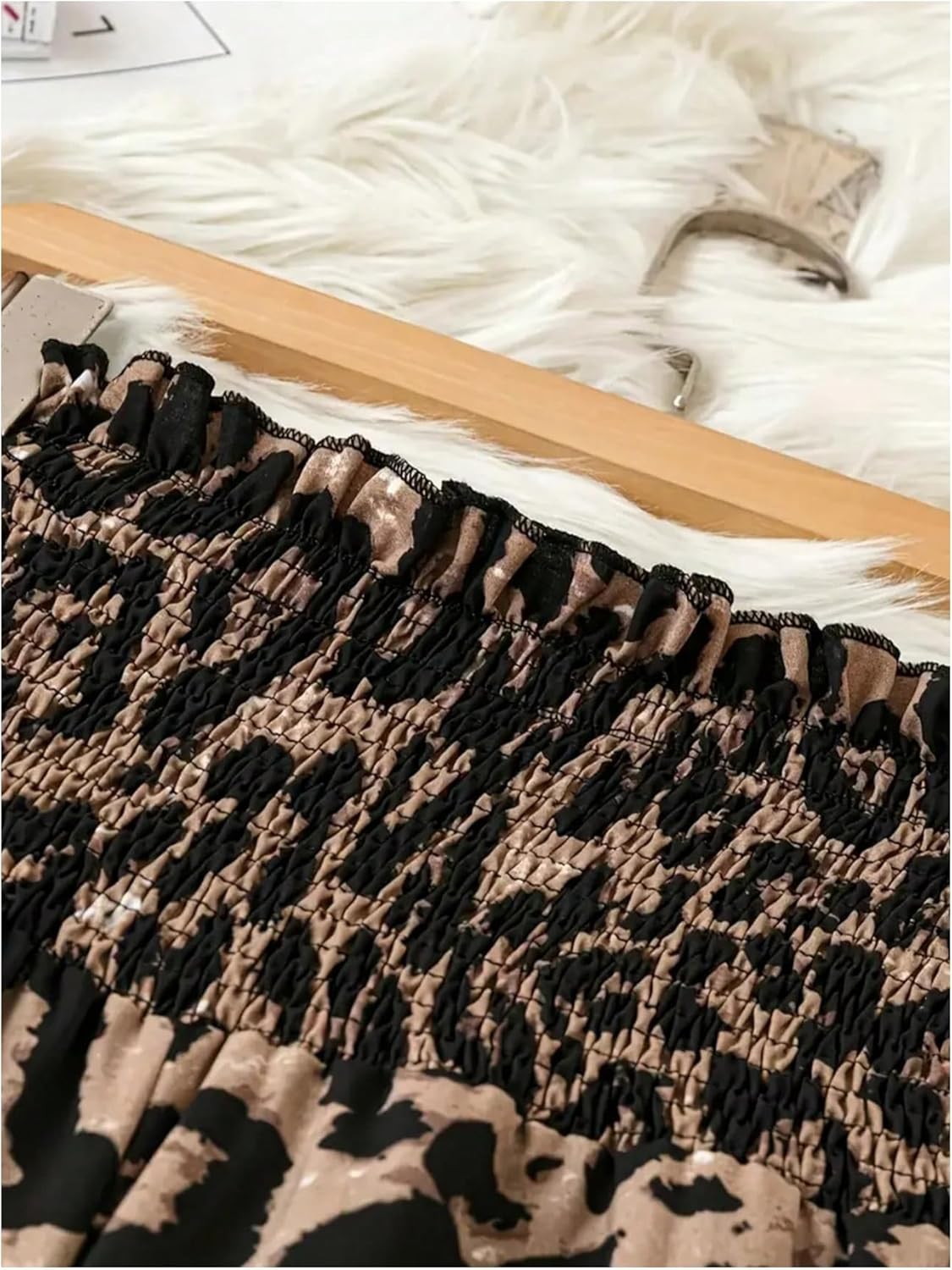 Women's Leopard Print Wide Leg Paperbag Pants Elastic High Waisted Casual Loose Trousers - Image 2