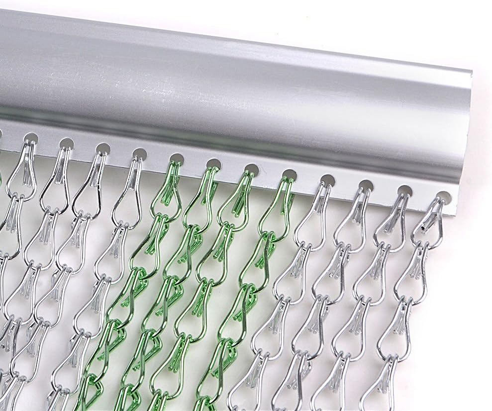 Reelva Green & Silver Aluminium Metal Chain Fly Pest Insect Door Screen Curtain Control- Extra Long - W90xL210cm