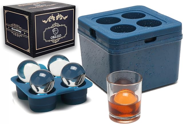 Clear Ice Ball Maker Tray - 2 Inch Ice Cube Maker Mold,4 Cavity Large Clear Ice Ball Silicone Tray, Crystal Clear Ice Sphere Maker Mold for Whiskey and Cocktail