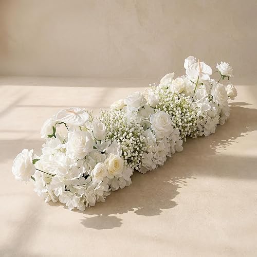 36inch Aisle Flower Garland with Chiffon Sheer Drape, White Rose,