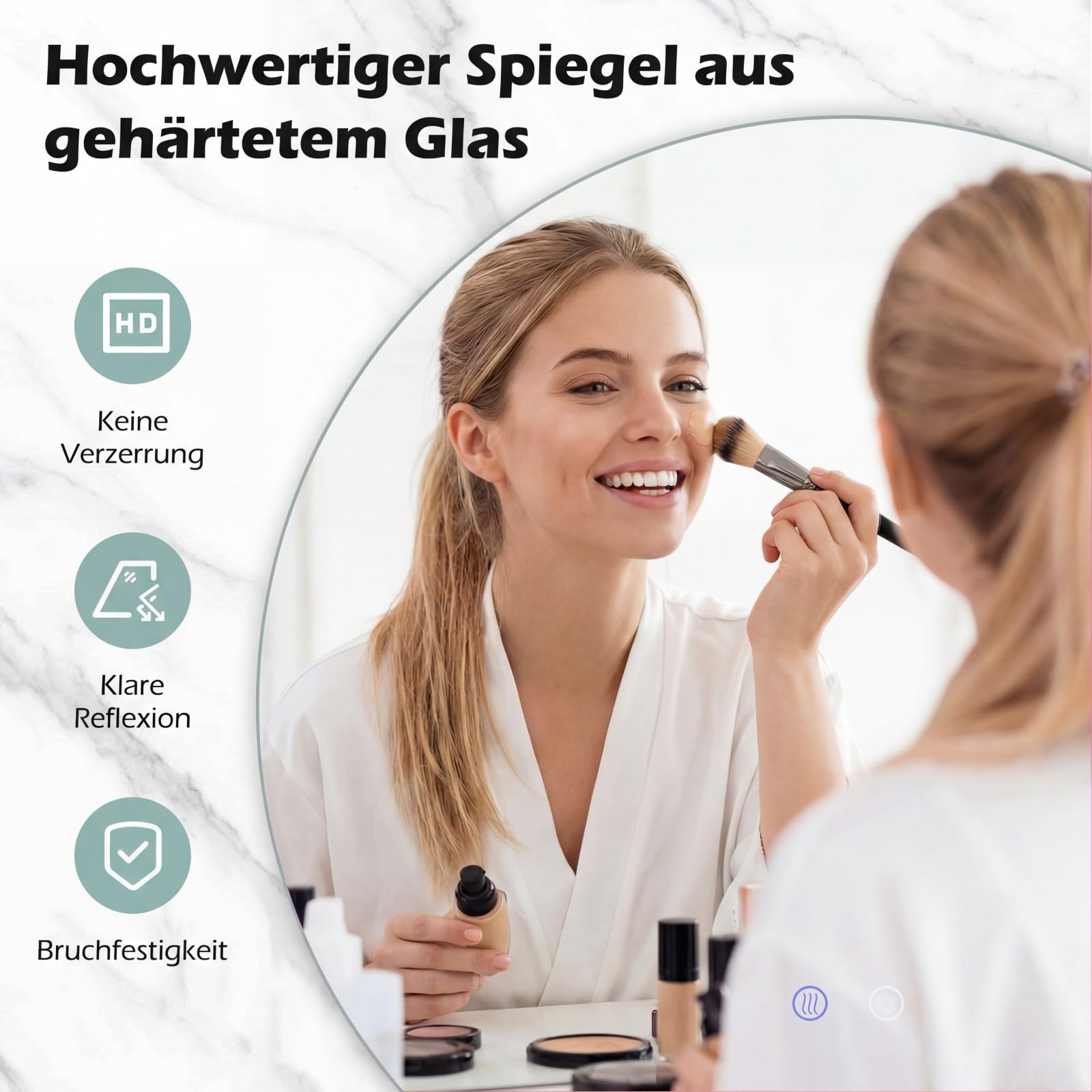 COSTWAY Spiegel mit Beleuchtung, runder Badezimmerspiegel aus gehärtetem Glas mit Speicherfunktion & Beschlagfrei-Design, Badspiegel mit Hintergrundbeleuchtung, Smart Touch, für Badezimmer (60 cm)