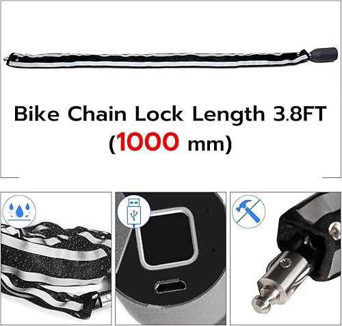 Miniatura 7 de eLinkSmart Cerradura de cadena sin llave biométrica impermeable 100CM cerradura de cadena para bicicleta Scooter motocicleta puerta valla puerta