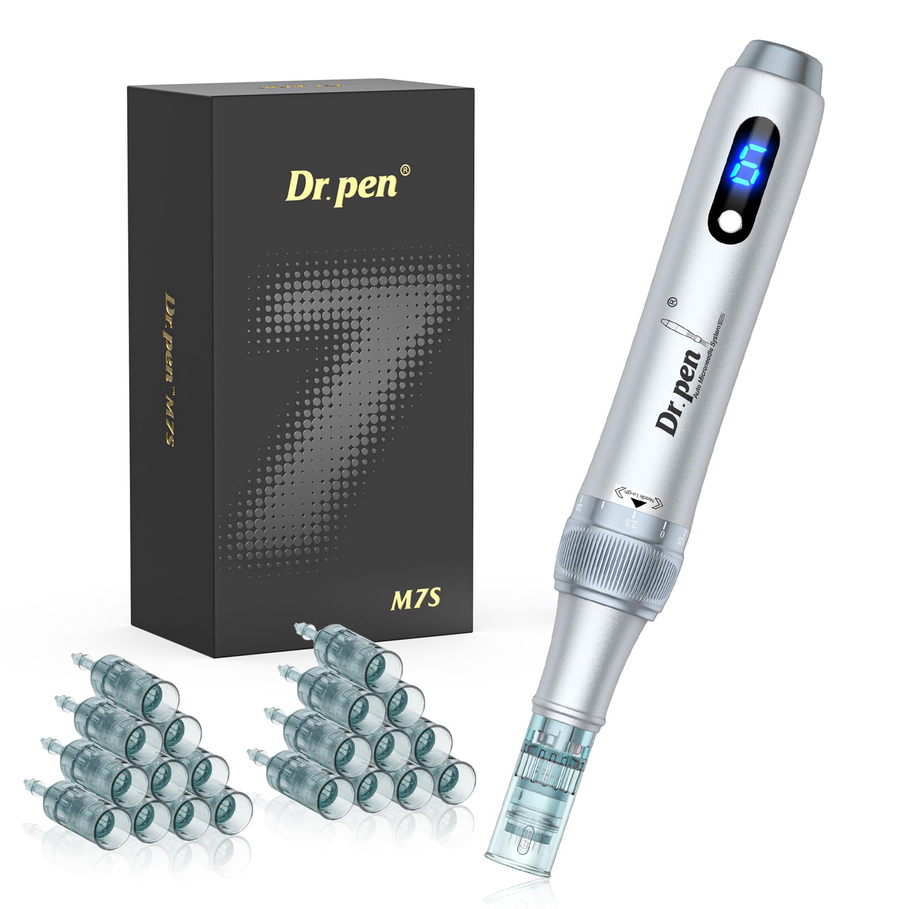 Dr.pen Ultima M7S - Lápiz de Microneedling Eléctrico e Inalámbrico, con 20 Cartuchos, 6 Niveles de Velocidad y Pantalla LED -Para el Crecimiento del Cabello, Rostro, Cuerpo y Cuidado de la Piel