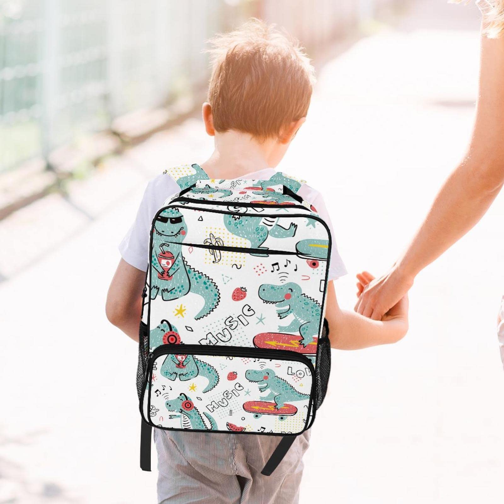 Wytrzymały plecak studenci torba na książki do podróży szkoły na kemping miłośnik muzyki dinozaur moda, Wielokolorowy 1
