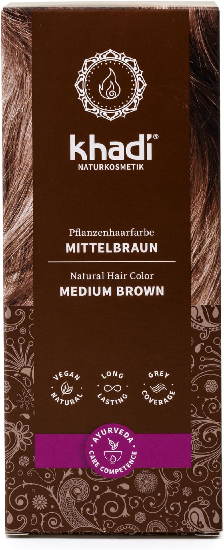 MEDIUM BROWN Natural Hair Colour - Hair dye for lively, warm cinnamon brown to strong, deep medium brown - 100% plant-based - 100g