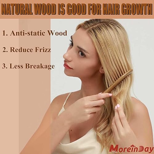 Miniatura 10 de Peine de madera para mujeres, peine de dientes medianos para el crecimiento del cabello - sándalo verde