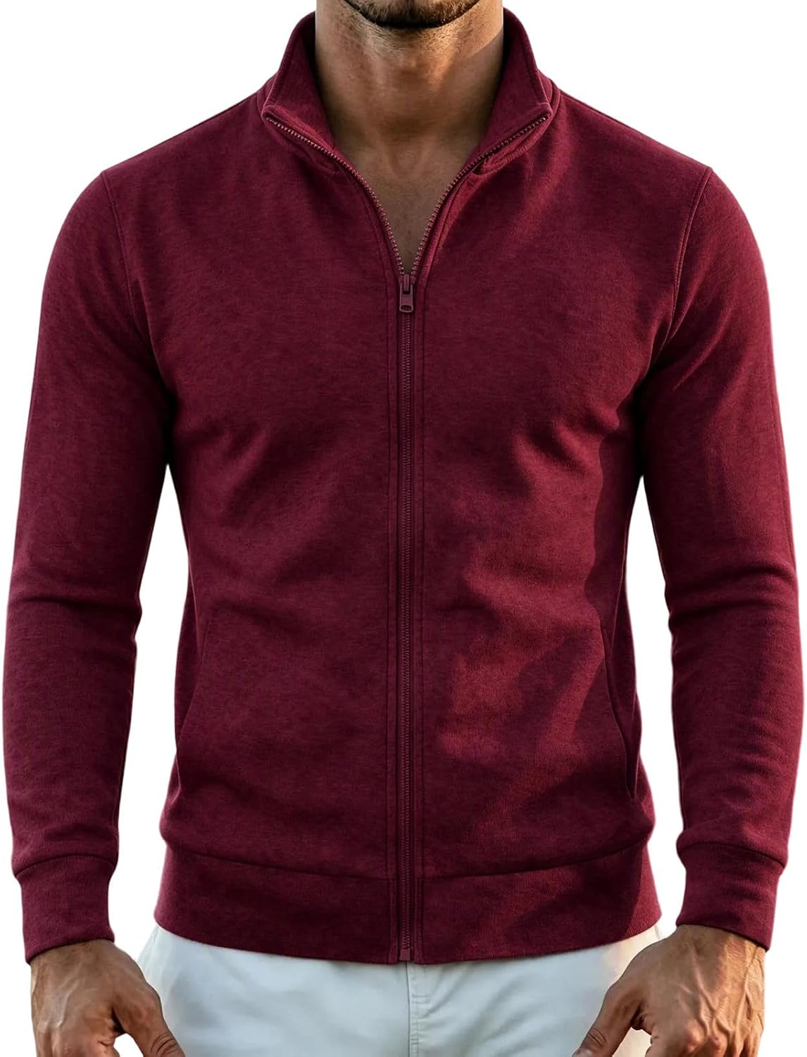 Men Stand Collar Sweatshirt Coat Full Zip Track Jacket with Pockets
