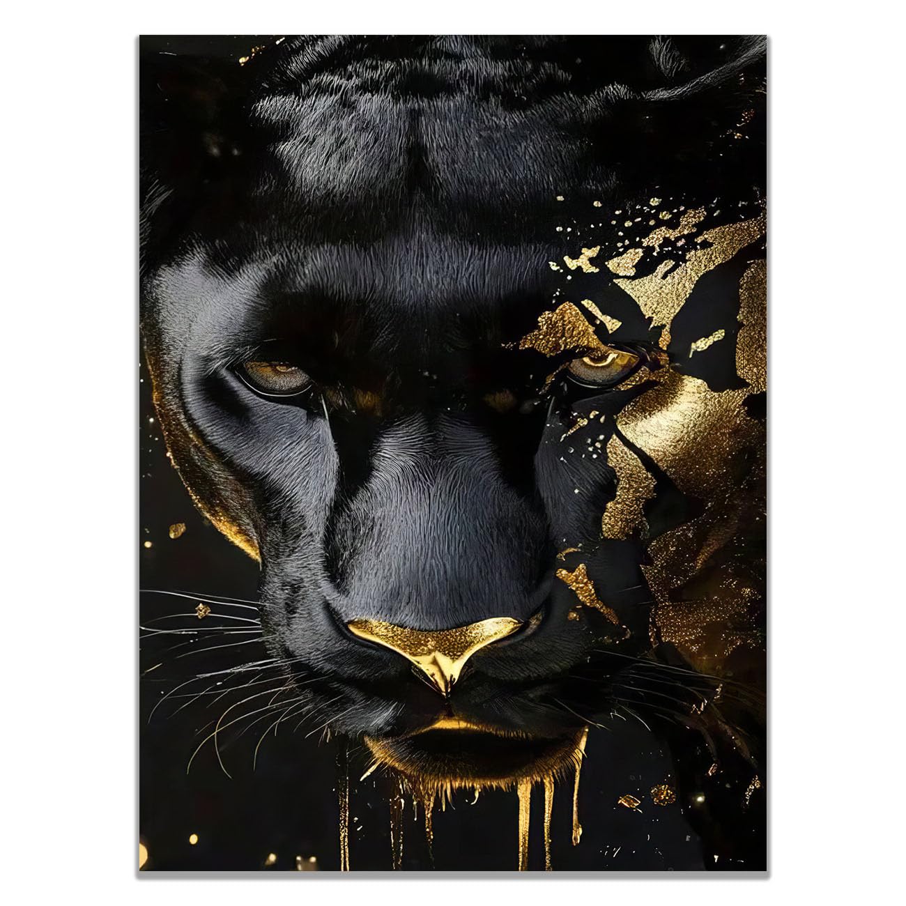 TODOAA Funny Animal Wall Art Print Poster Horror Black Gold Leopard Canvas Posters & Prints Artwork Abstract Wall Pictures for Kitchen Office Home Decoration(Black 17)-80x120cm Unframed — image 1