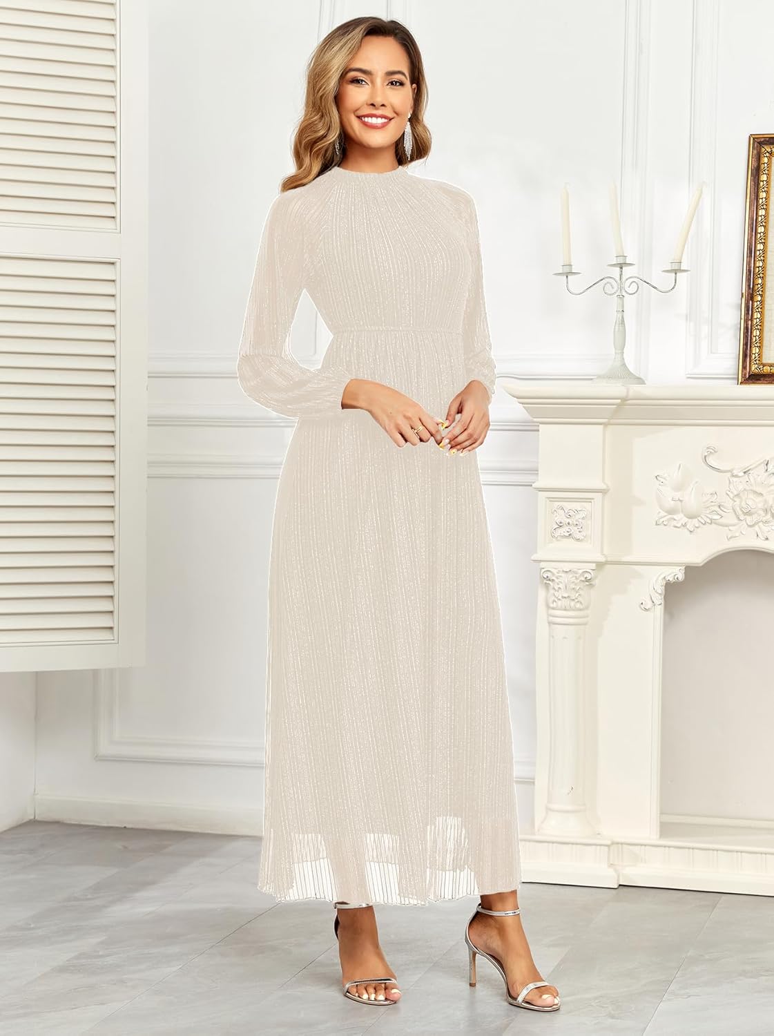 Maternity Sparkly Dress Halter Neck A Line Long-Sleeve Raglan Pregnancy Dresses Semi Formal Baby Shower Photoshoot