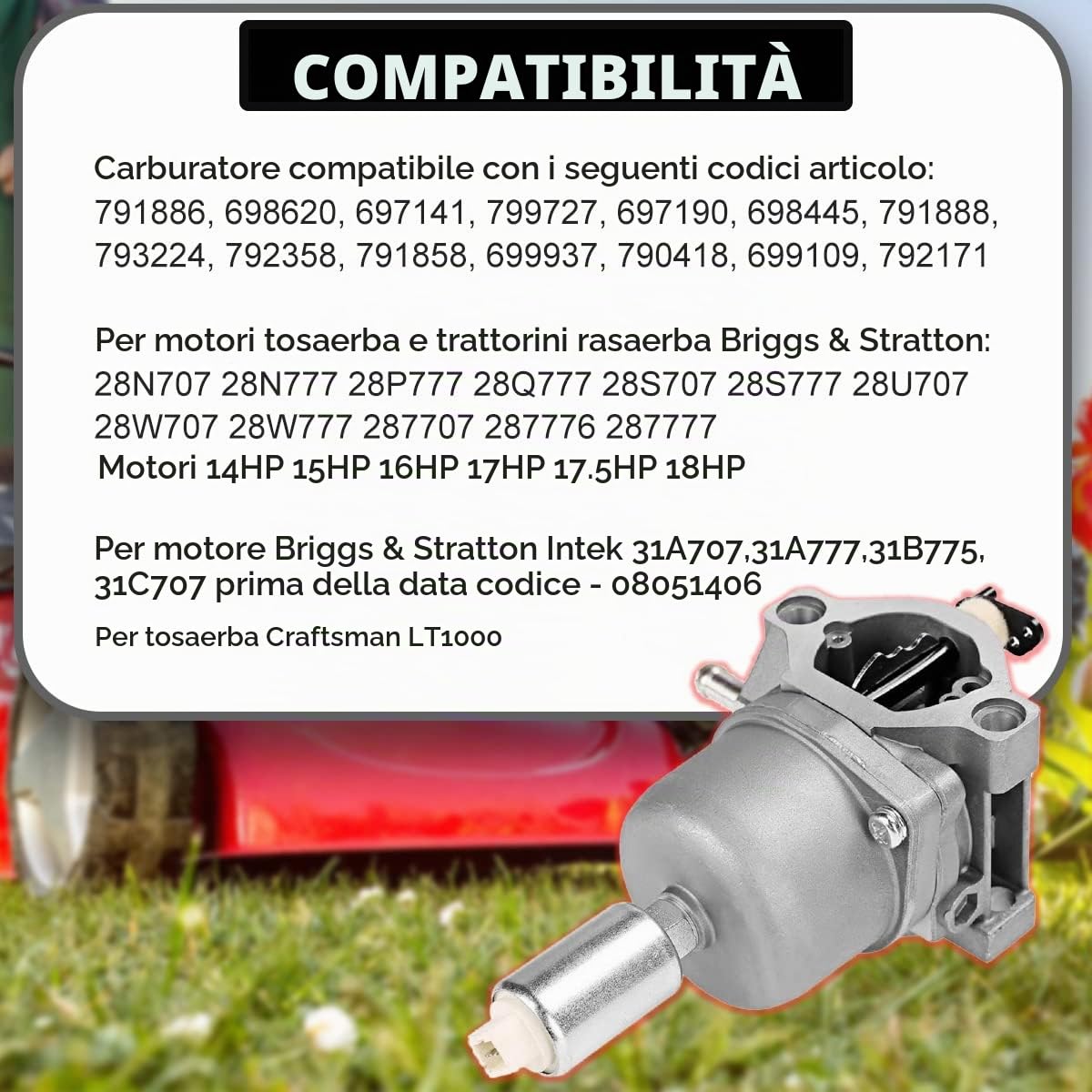 ZAMDOE 799727 698620 Sostituzione carburatore per Briggs & Stratton 794572 14HP 15HP 16HP 17HP 17,5 HP 18HP Intek Motori Trattore Tosaerba Nikki Carb con Filtro dell'Aria Candela