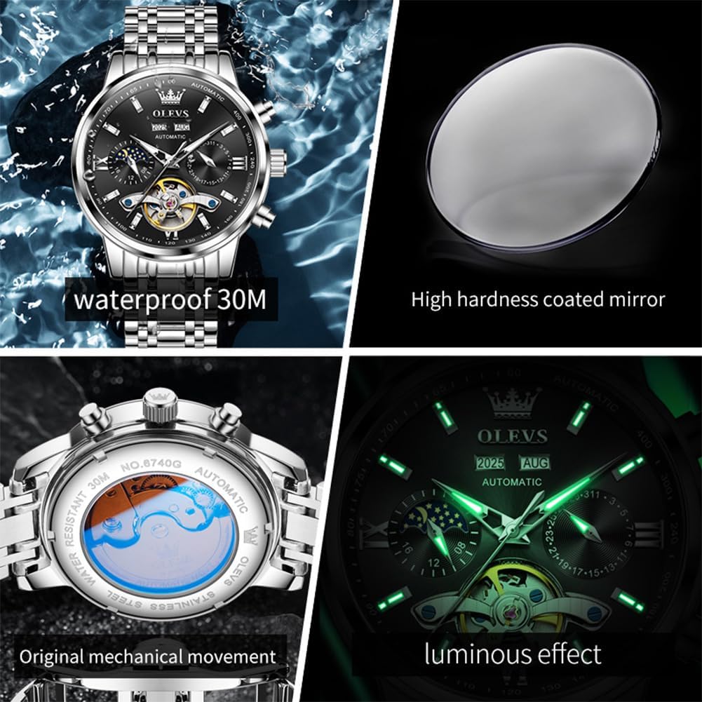 OLEVS Automatic Watches for Men Luxury Skeleton Multi-Function Mechanical Watch Self Winding Date Waterproof Luminous Mens Watch - Image 4