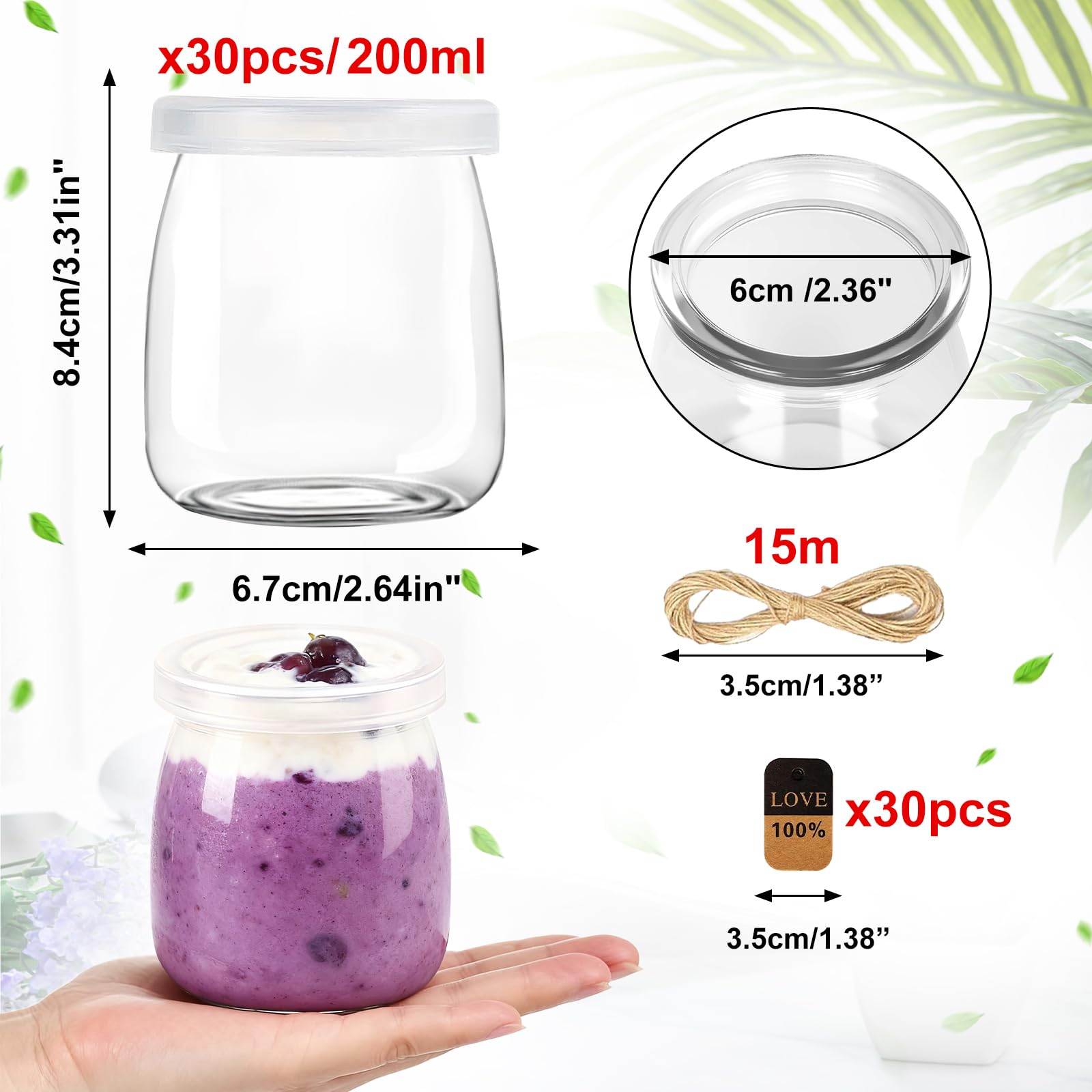 200ml Dessertgläser,Durchsichtige Joghurtgläser with Lid (30 Stück) - Joghurtgläser mit Deckel,Joghurt-Gläser, Weckgläser Glas Einweckgläser Tulpenglas für Marmeladen, Gelees, Honig, Desserts