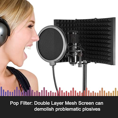 Miniatura 8 de AGPTEK Kit de grabación de estudio de micrófono con escudo de aislamiento de micrófono, soporte ajustable para pantalla de viento, filtro pop, para