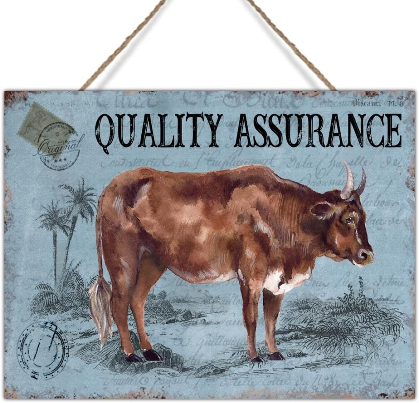 Vintage French Style Cow Blue Wood Sign Plaque Watercolor Farm Animal Cattle Wall Decor Sign Vintage Rustic Signs Wall Decor for Living Room Front Porch 24x18in Animal Lover Gift