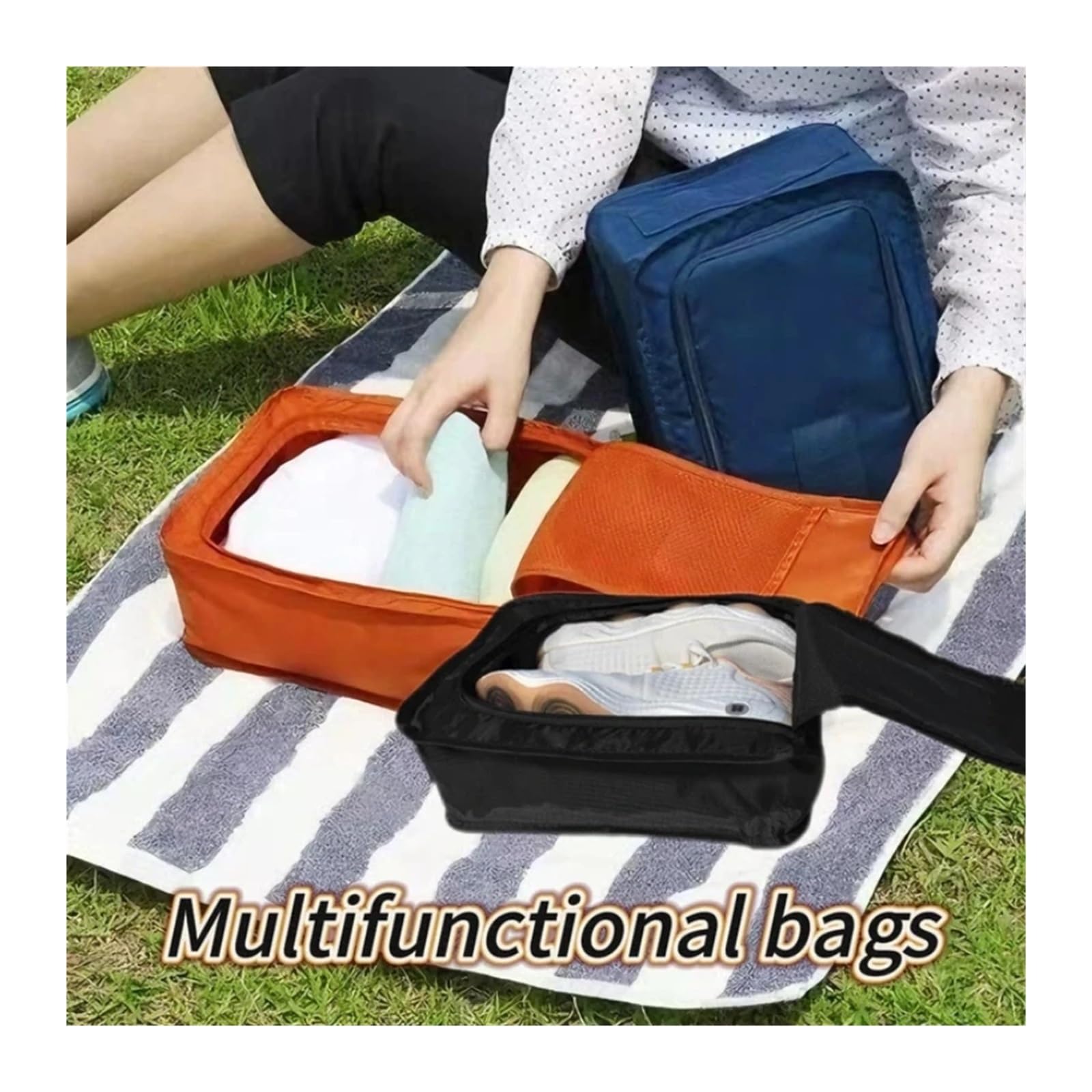 Reisehandtasche, multifunktionale Aufbewahrungstasche for Schuhe, Kleidung, tragbare Sporttasche, Toilettenartikel, staubdichte Sortierung und Klassifizierung(Black-2pcs)