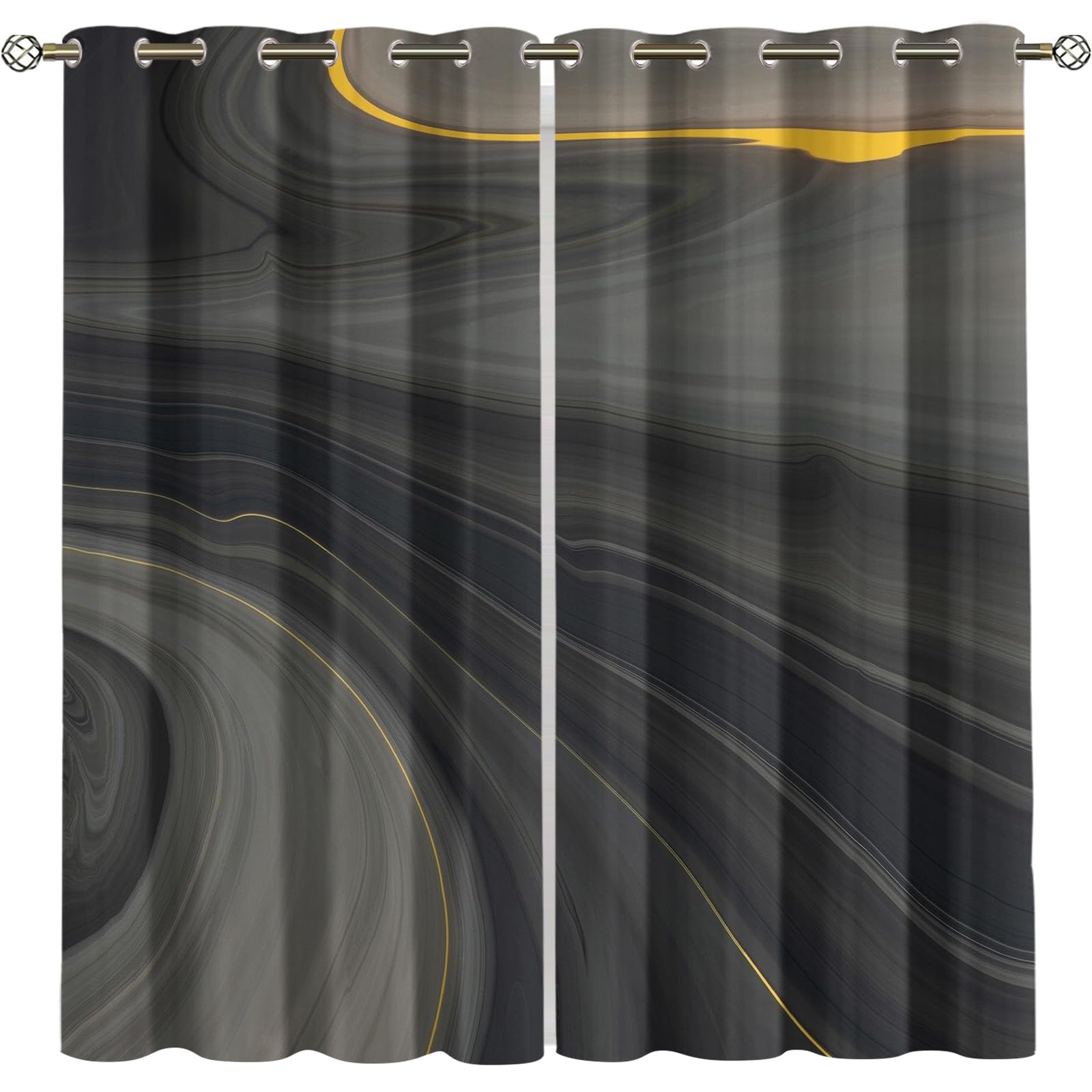 Rideaux occultants thermiques 3D or et noir 200x214cm pour le salon