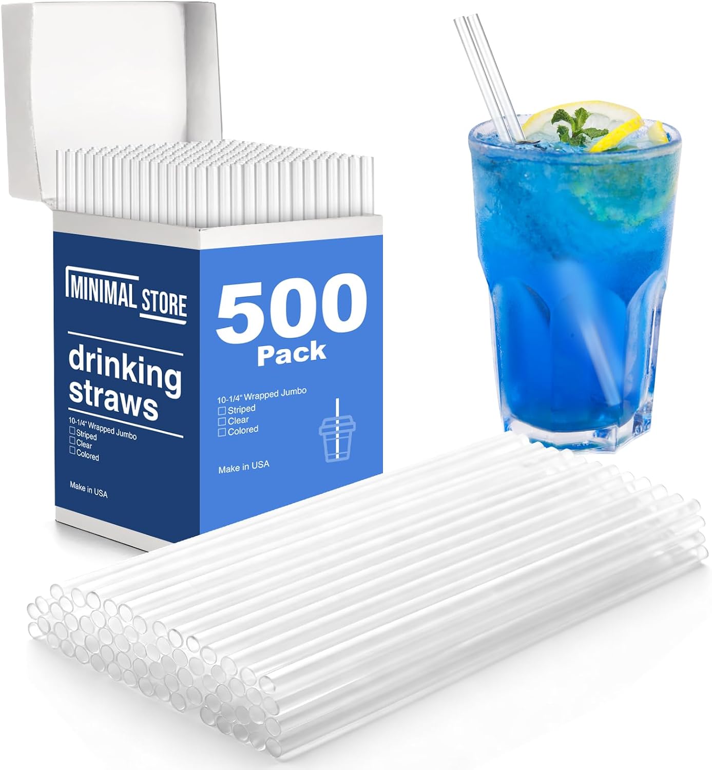 500 PCS Clear Plastic Straws Disposable | 10.23" Long x 0.24" Wide | Unwrapped Drinking Straws Plastic for Restaurants, Parties, Home | Made in USA